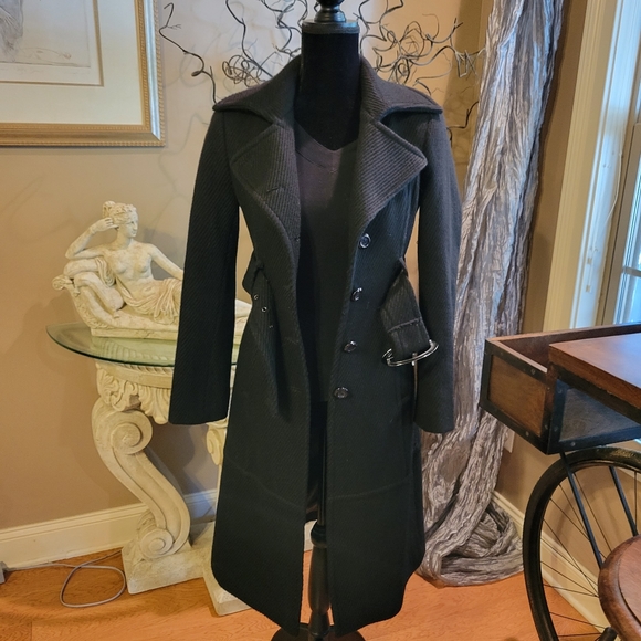 Bebe Knee Length Black Wool Pea Coat, in Size Extra Small.  H04 - Picture 13 of 16